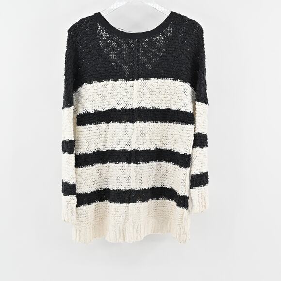 FREE PEOPLE Sweater Womens Size M Songbird Knit VNeck Rugby Stripe Oversized - Picture 2 of 12